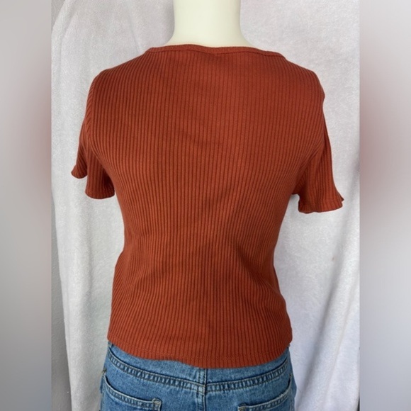 Levi's Ribbed Knit Top Rust Brown Short Sleeve‎ Tee Casual Top Size L - Picture 2 of 3